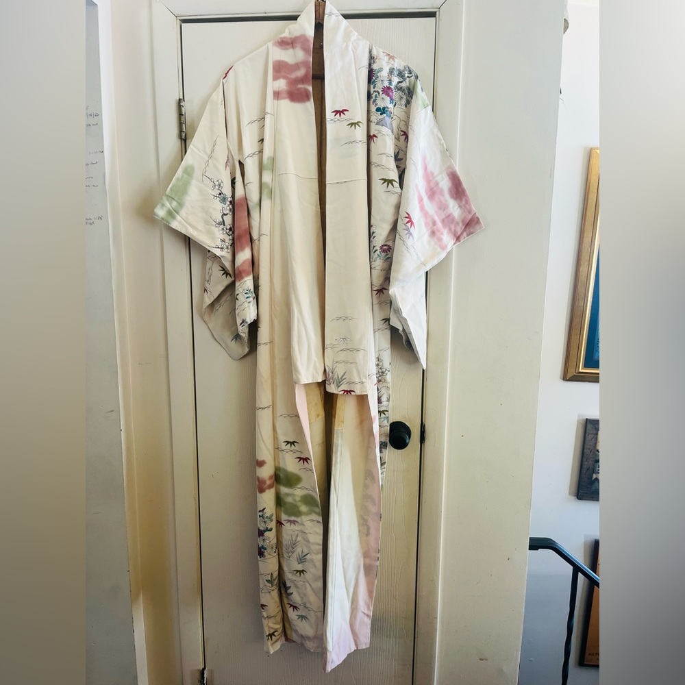 VTG Dreamy Art Deco 20s Handpainted Japanese Floral Festival Boho Kimono